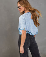Trail Song Embroidered Eyelet Hem Denim Top
