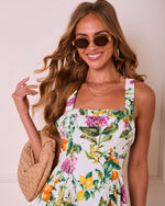 Blissfully Blooming Tropical Fruit Print Mini Dress