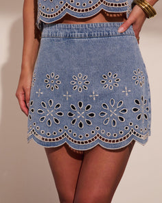 Kimberlin Denim Floral Eyelet Mini Skort