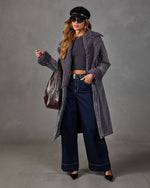 Roma Faux Fur Trim Waist Tie Denim Coat