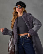 Roma Faux Fur Trim Waist Tie Denim Coat