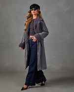 Roma Faux Fur Trim Waist Tie Denim Coat
