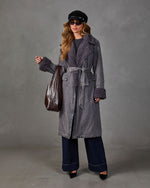 Roma Faux Fur Trim Waist Tie Denim Coat