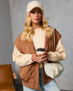 Tan % Fall And Forever Hooded Puffer Vest-1