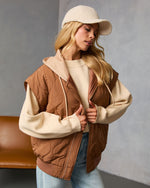 Tan % Fall And Forever Hooded Puffer Vest-3