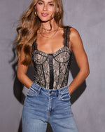 Black % Softened Kiss Lace Corset Bodysuit-1