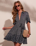 Sailor Sweetheart Linen Blend Waist Tie Mini Shirt Dress