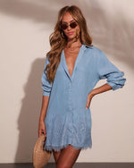 Afternoon Affair Chambray Lace Trim Mini Dress