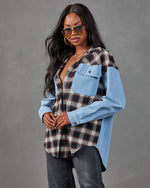 Sweet Season Plaid Denim Panel Longline Button Up Top