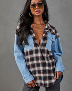 Sweet Season Plaid Denim Panel Longline Button Up Top