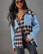 Sweet Season Plaid Denim Panel Longline Button Up Top