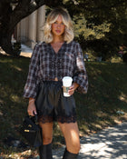 Sharla Plaid Lace Trim Top