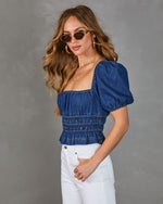 Saray Smocked Denim Top