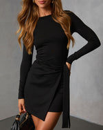 Black % Shaya Long Sleeve Wrap Mini Dress-2
