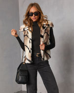 Rhylin Abstract Zip Up Faux Fur Vest