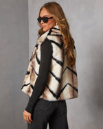 Rhylin Abstract Zip Up Faux Fur Vest