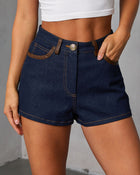 Remon Leather Trim Rigid Denim Shorts