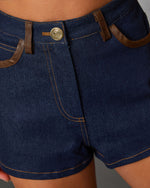 Remon Leather Trim Rigid Denim Shorts
