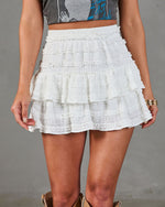 Off White % Kissed Honey Tiered Ruffle Lace Mini Skirt-6
