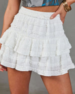 Off White % Kissed Honey Tiered Ruffle Lace Mini Skirt-1