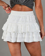 Off White % Kissed Honey Tiered Ruffle Lace Mini Skirt-5