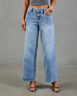 Mykel Super Stretch Mid Rise Wide Leg Jeans
