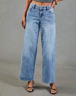 Mykel Super Stretch Mid Rise Wide Leg Jeans