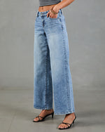 Mykel Super Stretch Mid Rise Wide Leg Jeans