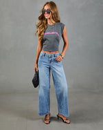 Mykel Super Stretch Mid Rise Wide Leg Jeans