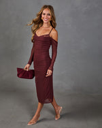 Fayden Mesh Lace Off the Shoulder Midi Dress