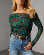 Ashen Lark Flocked Off The Shoulder Top