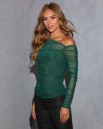 Mistletoe Mischief Ruched One Shoulder Mesh Top