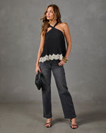 Naya Satin Lace Trim Halter Neck Top