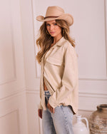 Ecru % Airelle Faux Suede Button Down Top-3