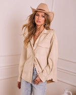 Ecru % Airelle Faux Suede Button Down Top-6