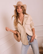 Ecru % Airelle Faux Suede Button Down Top-1