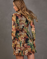 Autumn Whimsy Floral Mesh Mock Neck Mini Dress