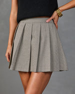 Harvest Shift Pleated Houndstooth Plaid Mini Skirt