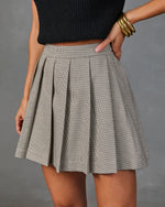 Harvest Shift Pleated Houndstooth Plaid Mini Skirt