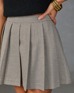 Harvest Shift Pleated Houndstooth Plaid Mini Skirt
