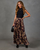 Darling Reverie Pleated Satin Floral Maxi Skirt