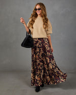 Darling Reverie Pleated Satin Floral Maxi Skirt