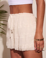 Golden Tropics Drawstring Mid Rise Bubble Hem Shorts