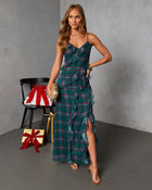 Jessara Ruffled Plaid Maxi Dress