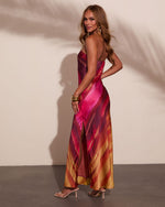 Soiree Season Satin Watercolor Maxi Dress