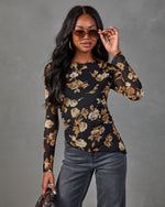 Dusky Garden Mesh Floral Asymmetric Hem Top