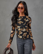 Dusky Garden Mesh Floral Asymmetric Hem Top