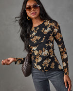 Dusky Garden Mesh Floral Asymmetric Hem Top
