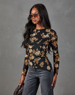 Dusky Garden Mesh Floral Asymmetric Hem Top