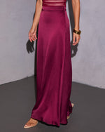 Wine % Elizabeth Satin Maxi Skirt-3